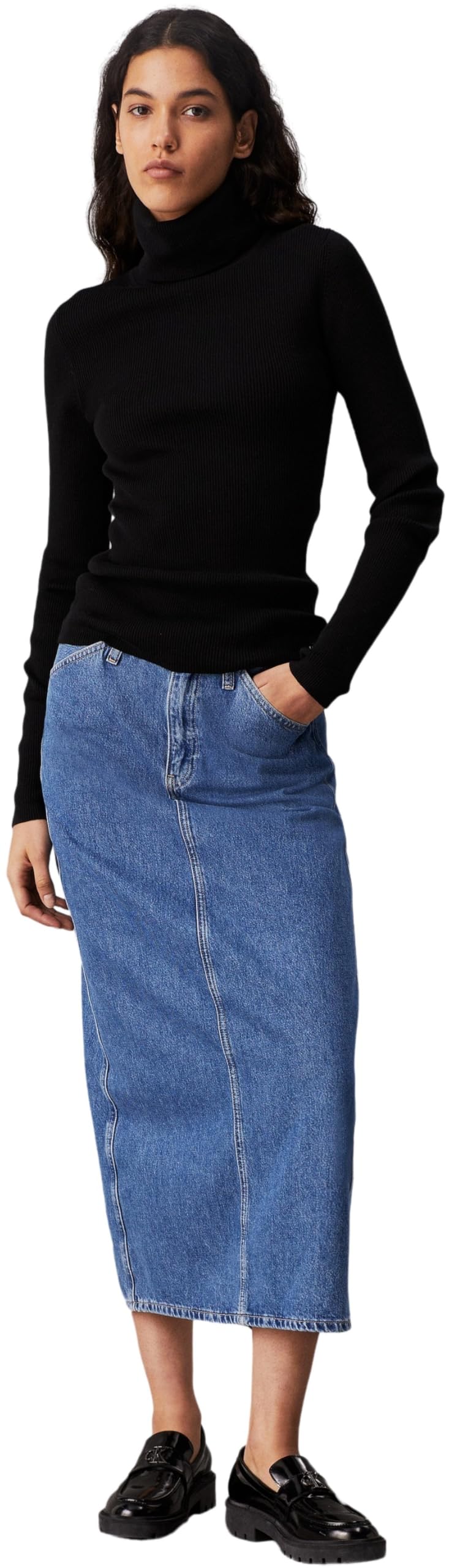 Calvin Klein Damen Pullover Woven Roll Neck Sweater mit Rollkragen