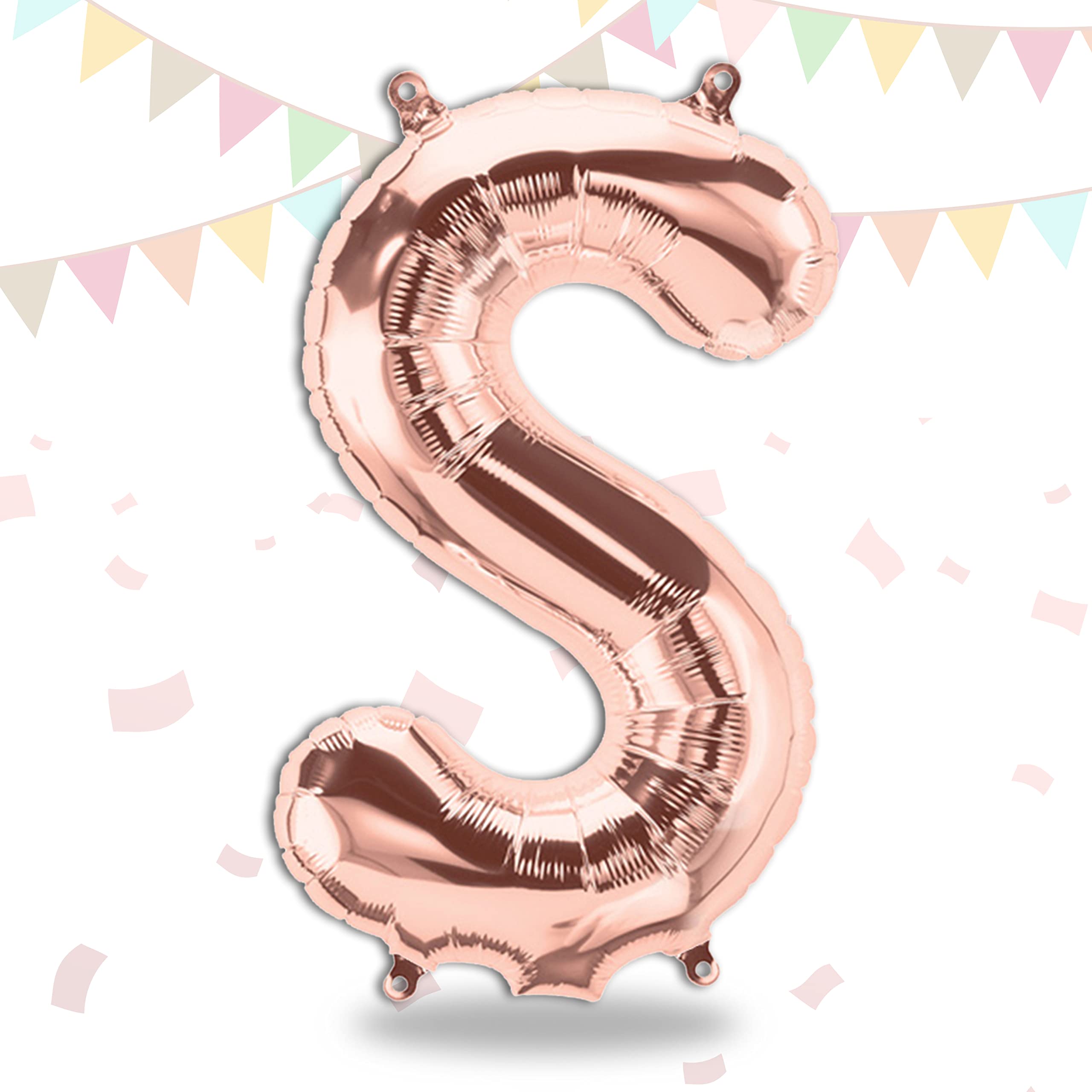 FUNXGO Folienballon Buchstaben Rosegold S - Buchstaben Luftballon Klein S - ca. 40cm Nur Luftfüllung - Ideal für Geburtstag, Hochzeit & Party Deko - Ballon Buchstabe S Rosegold