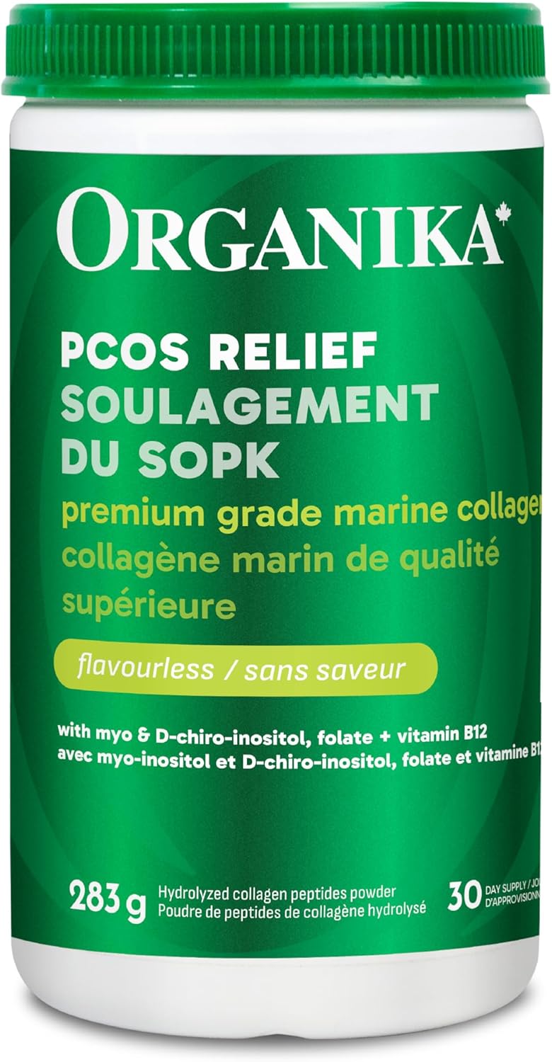 Organika Canadian-Made Marine Collagen PCOS Relief Powder – Clinically Researched 40:1 Inositol Blend, Folate, B12 – Helps support Hormone Balance, Menstrual Cycle and Fertility – 283g Organika Canadian-Made Marine Collagen PCOS Relief Powder – Clinically Researched 40:1 Inositol Blend, Folate, B12 – Helps support Hormone Balance, Menstrual Cycle and Fertility – 283g