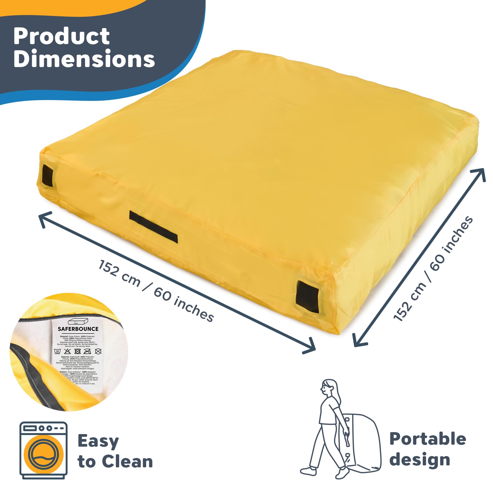 SaferBounce Sensory Crash Pad para Niños | Grande 152 x 152 cm O 122 x 91 cm | Colchoneta Crash Autismo para Niños | Crashpad | Gran Alfombra Espuma Infantil | Escalada & Gimnasia