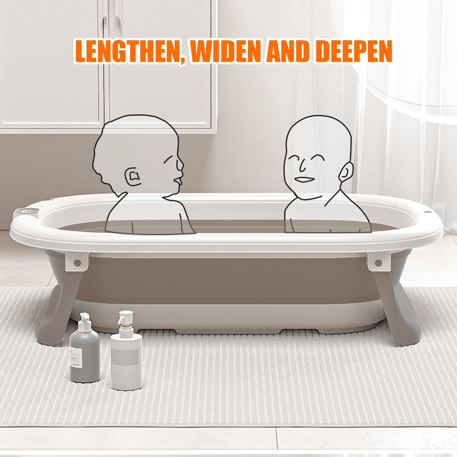 Faltbare Babybadewanne mit rutschfestem Kissen – Tragbares Design für Zuhause und Reisen – Baby-Babywanne zum Baden – zusammenklappbare Badewanne BB leicht zu reinigen – B-43 x 71 x 18,5 cm (Khaki)