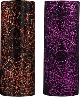 SEWACC 2 Rolls Halloween Tulle Gauze Spider Web Tulle Rolls Glitter Tulle Fabric Netting Roll for Gift Wrapping Halloween Decoration Supplies 10 Yards