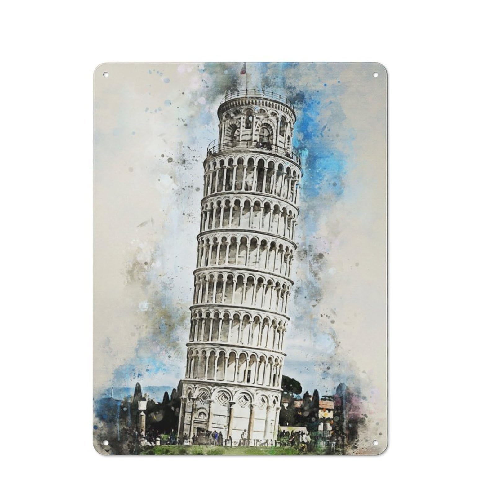 Junmoney Pisa In Watercolor For Lounge Or Reading Corner, Retro Metal Plaque 40X30cm, For Vintage Wall Decor Fans, For Metal Sign Collectors