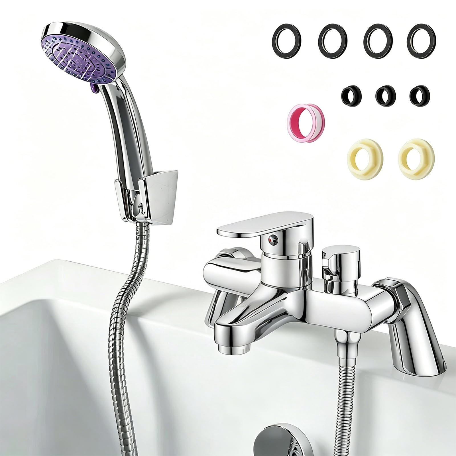 Bath Mixer Taps with Shower Attachment & Hose, Single Lever Bath Mixer