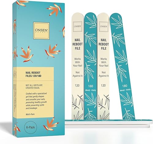 Miniatura 9 de Onsen Secret Japanese Nail Lima – Paquete de 10 limas de uñas profesionales, limas de uñas naturales y acrílicas de doble cara – Grano 120/180 –