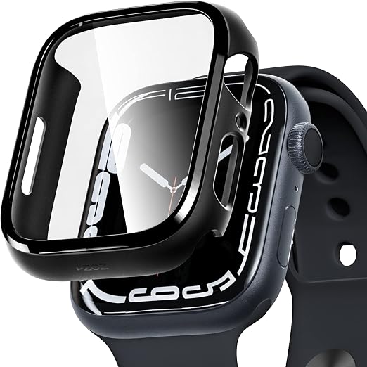 Amazon.com: PZOZ Compatible for Apple Watch Series 7 45mm Hard Case with  Tempered Glass Screen Protector, Slim Hard PC Cover, Thin Bumper Full  Coverage Accessories for iWatch 7 (45mm, Black) : Cell