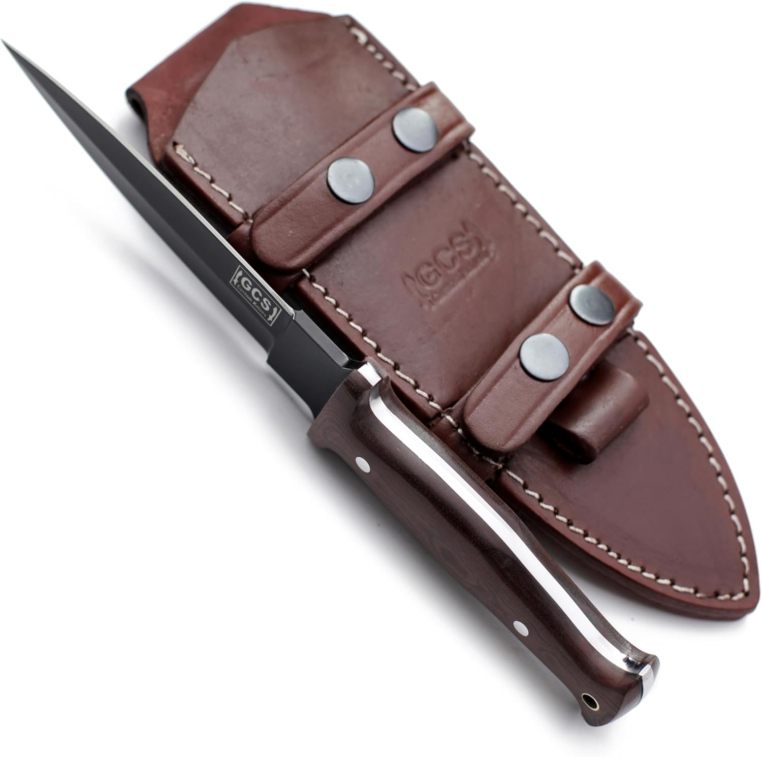 GCS Handmade D2 Steel Hunting Knife with Brown Micarta Handle, Full Tang Blade, and Leather Sheath for Hunting Hunting Camping Survival EDC-GCS 952