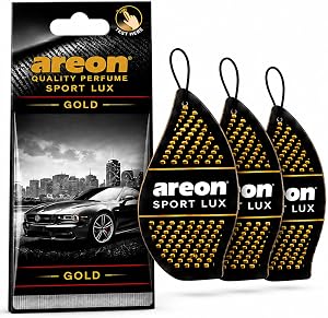 Areon Sport LUX Quality Perfume/Cologne Cardboard Car & Home Air Freshener, Gold (Pack of 3)