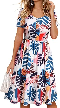 YATHON Fall Dresses for Women 2023 with Sleeves Cotton V Neck Button Down A Line Casual Dress Pockets