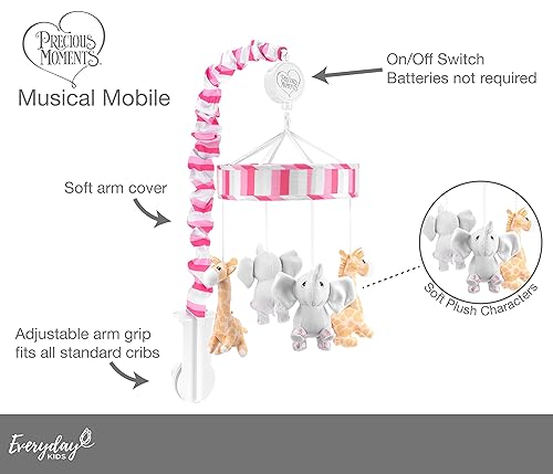 Miniatura 10 de Precious Moments Noah's Ark - Cuna musical para niños con canción de cuna suave decoración de guardería de safari de elefante y jirafa juguete de