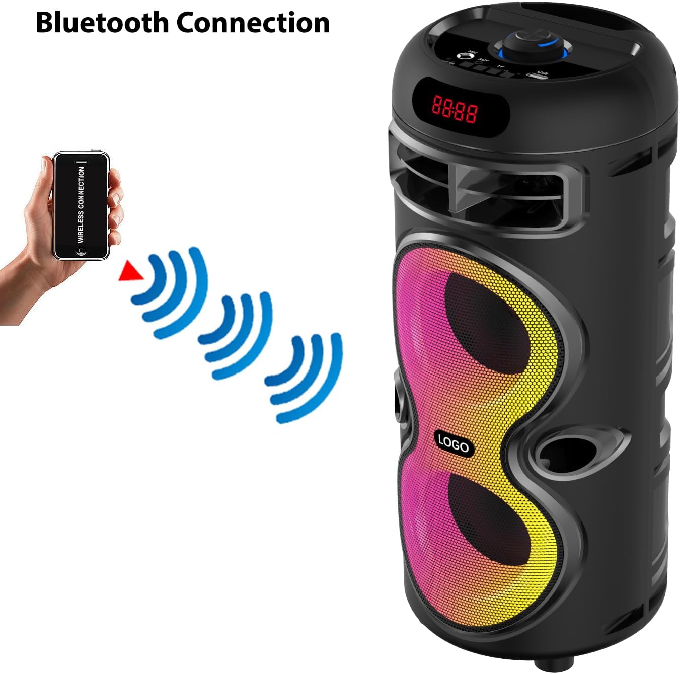 Boytone, Portable Bluetooth Party Speaker, with USB Port, RGB DJ Lights, Wireless Stereo, TWS Pairing, for Home Parties and Outdoor Entertainment (BT-33K-N)