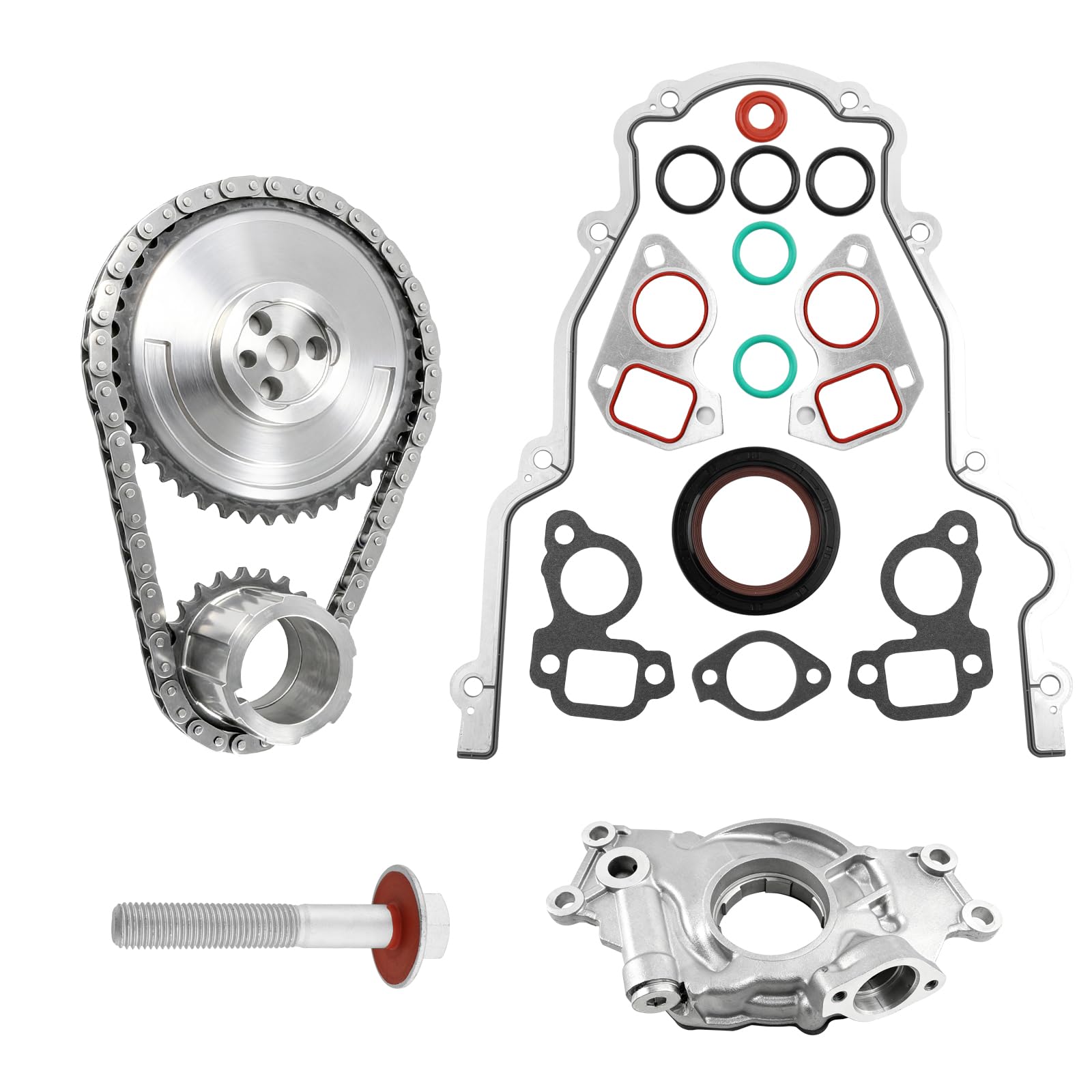 LS High Volume Oil Pump (M295HV) Timing Chain Kit w/Gaskets for 1999-2019 Chevrolet (Chevy) Silverado 1500/Tahoe/Suburban, GMC Sierra 1500/Yukon, Cadillac Escalade (4.8L/5.3L/6.0L) - Replaces 12696357