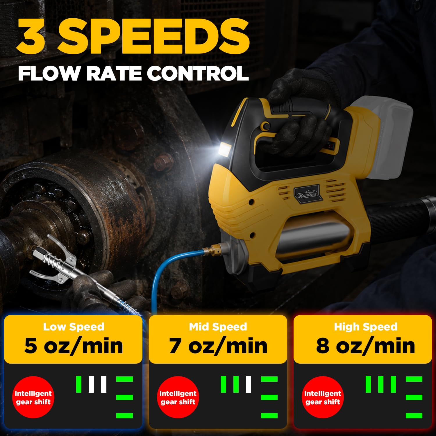 Pistola de grasa inalámbrica compatible con batería DeWalt de 20 V, 12000 PSI de alta presión, agarre en línea con una sola mano, manguera de 39.4 pulgadas y 4 acopladores, pistola de grasa
