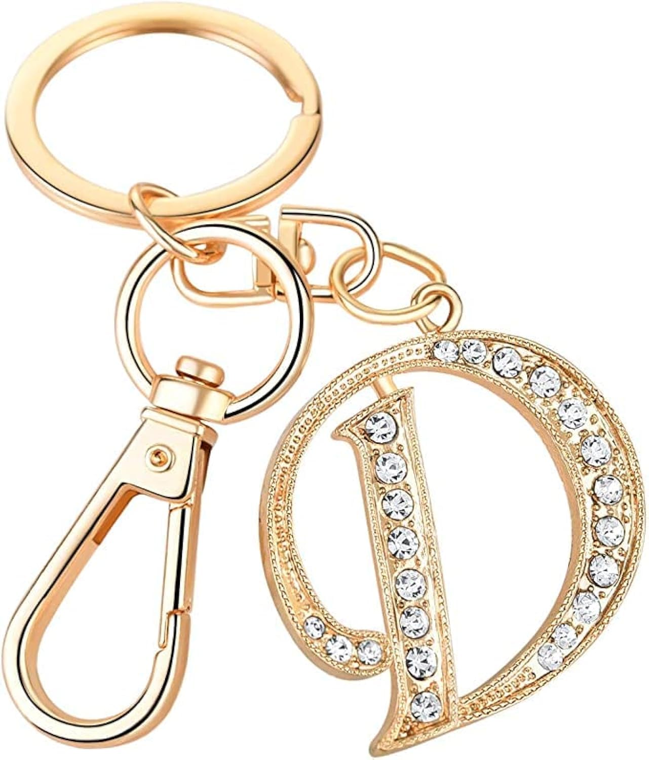 Rohans Womens Gold Plated Alloy Car Key Ring with Crystal Rhinestone Alphabet Initial Letter Keychain