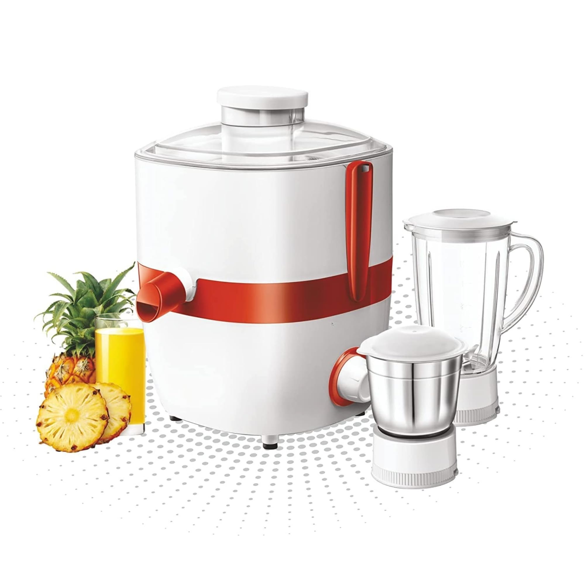 Drumstone (𝟏𝟓 𝐘𝐞𝐚𝐫𝐬 𝐰𝐚𝐫𝐫𝐚𝐧𝐭𝐲) 550W Juicer Mixer Grinder with 2 Jars | 304 Grade SS Blades | Multipurpose Use | ABS Body | Durable Plastic & Stainless Steel Build | White & Red-image-15