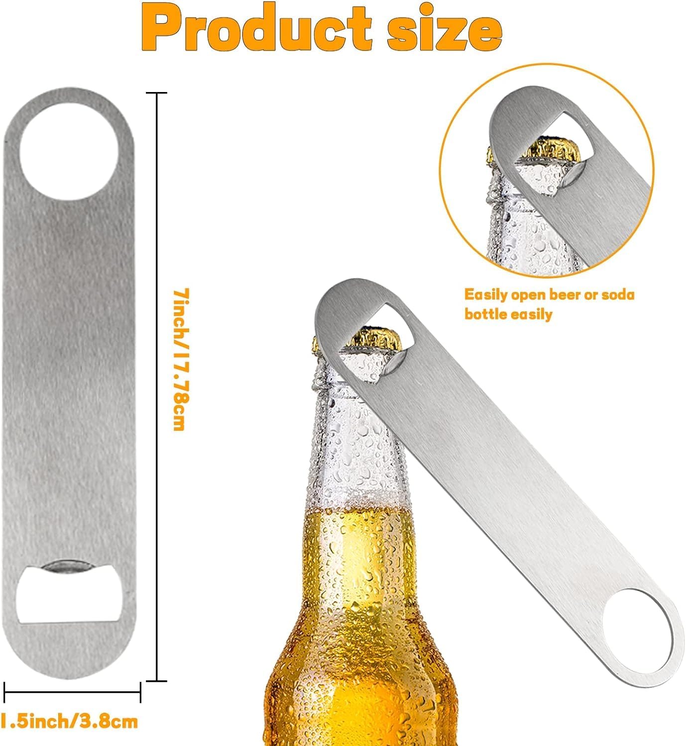 24 Pcs Flat Bottle Opener 7 x 1.57 inches Stainless Steel Beer bottle Openers Heavy Duty Bar Blade Solid Bottle Cap Opener Funny Bartender Bottle Opener for Restaurant Party Supplies,Silver