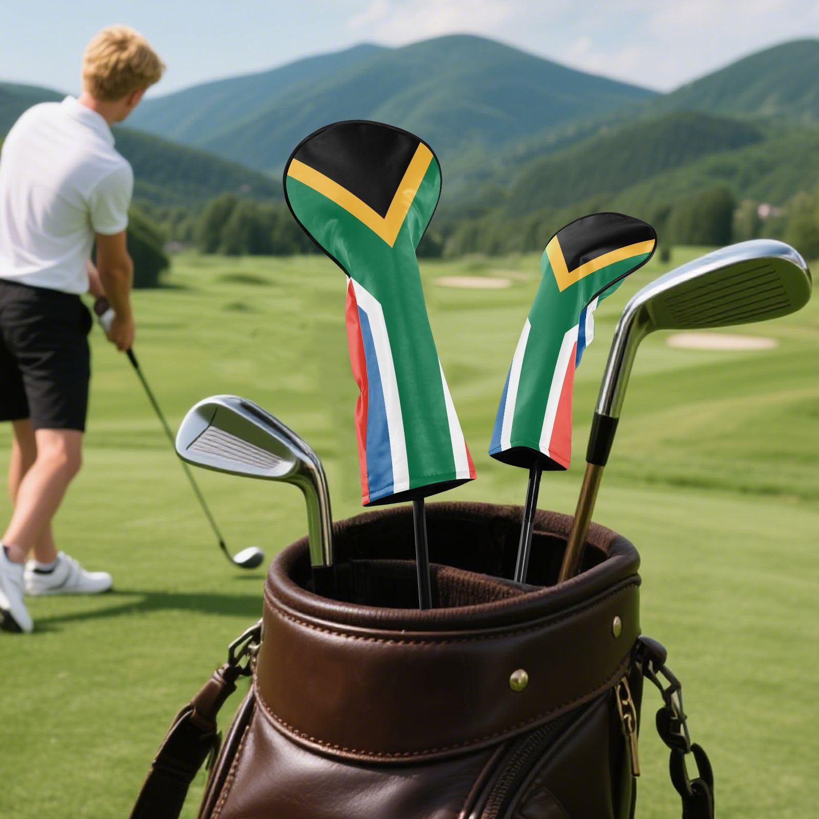 Südafrika-Flagge, südafrikanische Nationalgolfhaube, PU-Leder mit Nummernschildern für Fahrer-Hybrid- und Fairwayhölzer