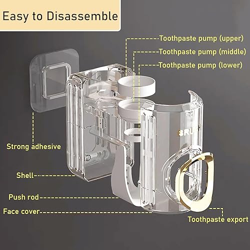 Miniatura 7 de WREWING Soporte para cepillos de dientes para baños, soporte para cepillos de dientes de lujo montado en la pared, dispensador automático