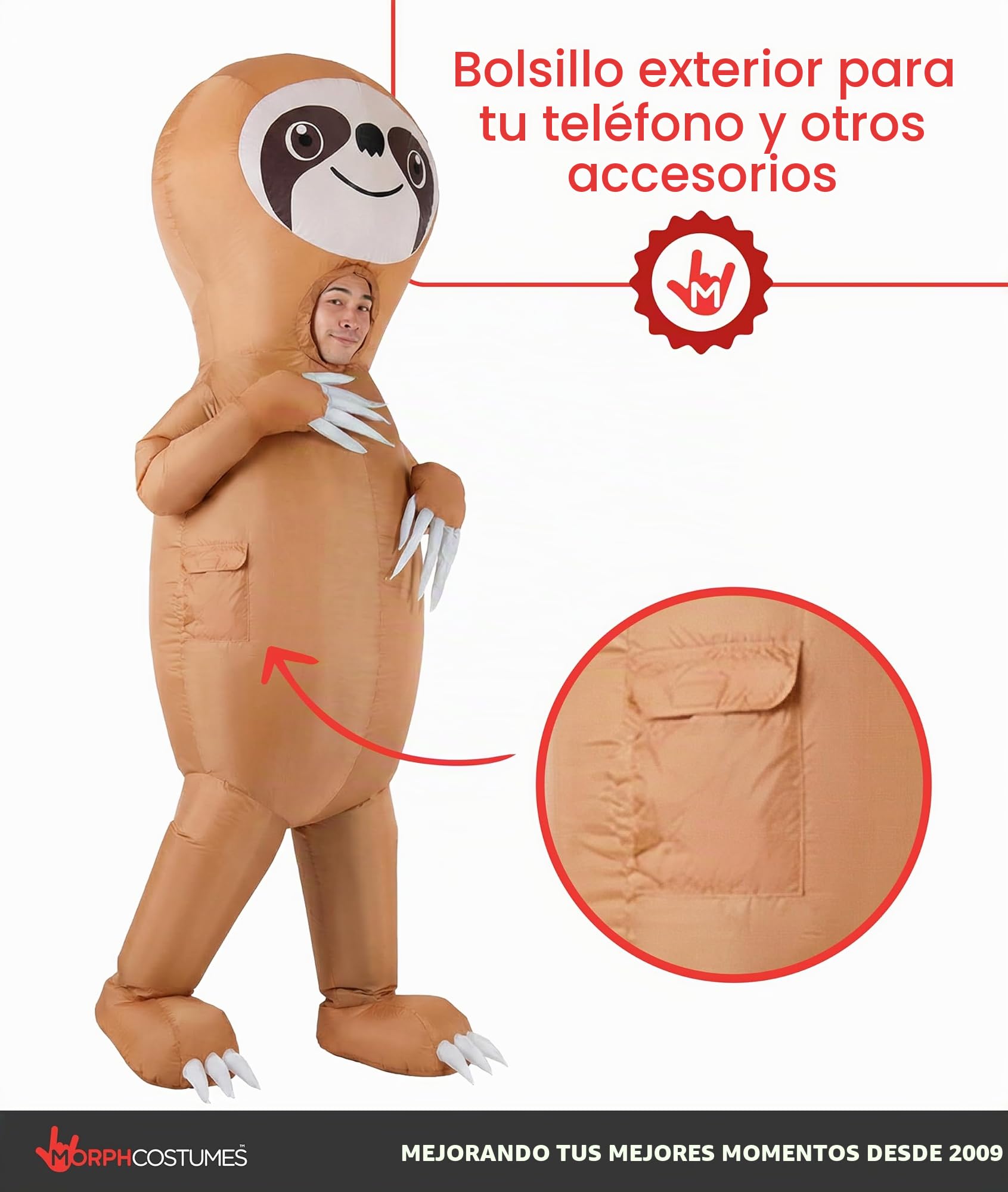 Morph Disfraz Hinchable Oso Perezoso Adulto, Disfraces Animales para Carnaval y Halloween, Talla única