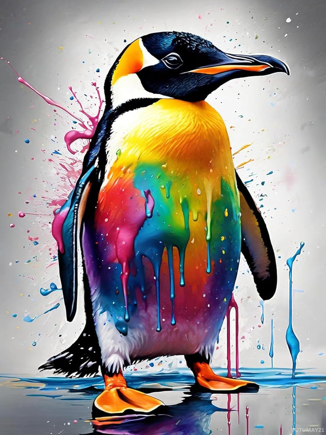 Christmas Gift Cute Penguin Colorful Animal Diamond Painting Kits for Adults, DIY 5D Diamond Art Full Drill Crystal Craft Kits for Home Wall Decor for New Year's Day Valentine's Day 12x16 inch
