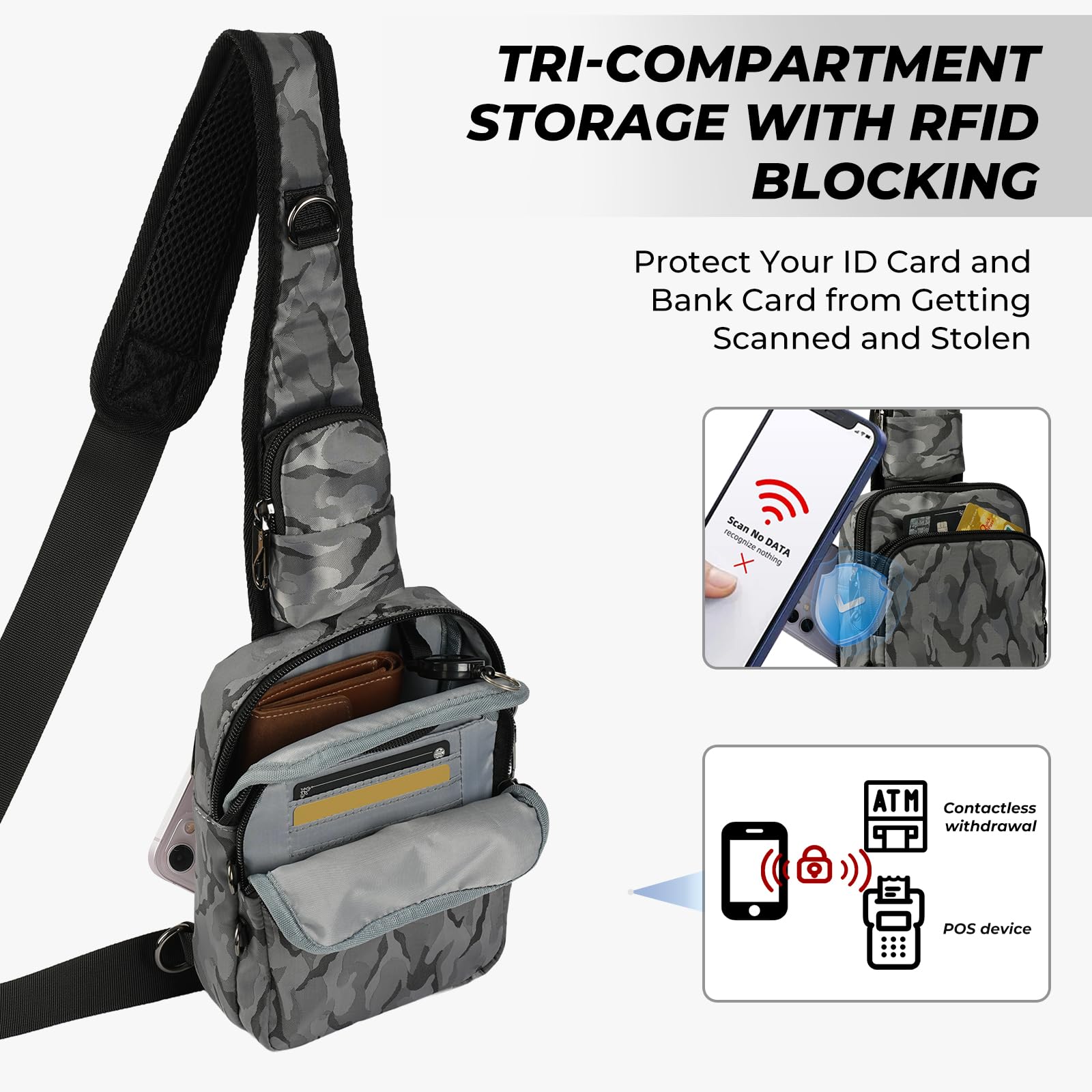 Borsa a tracolla anti furto, borsa a tracolla da uomo e da donna, impermeabile, piccola borsa a tracolla con chiusura lampo e blocco RFID