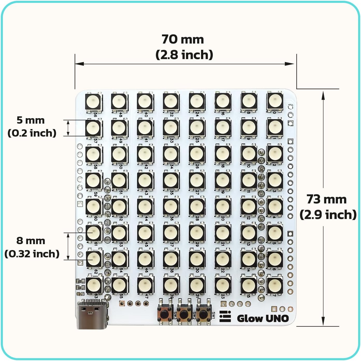 amomii USB C WS2812B Matrix Shield for Arduino UNO - 8x8 Individually Addressable RGB LEDs, Built-in Buttons| DIY Electronics STEM Project Gift for Adults and Teens - 3D Print Accessories