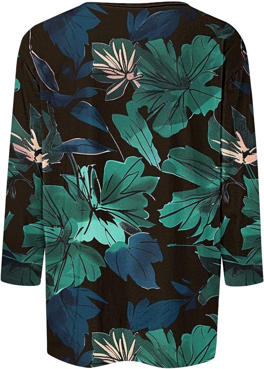 Womens Summer Hawaiian Shirts 3/4 Length Sleeve Tropical Print Tops Round Neck Three Quarter Length Sleeve Blouses
