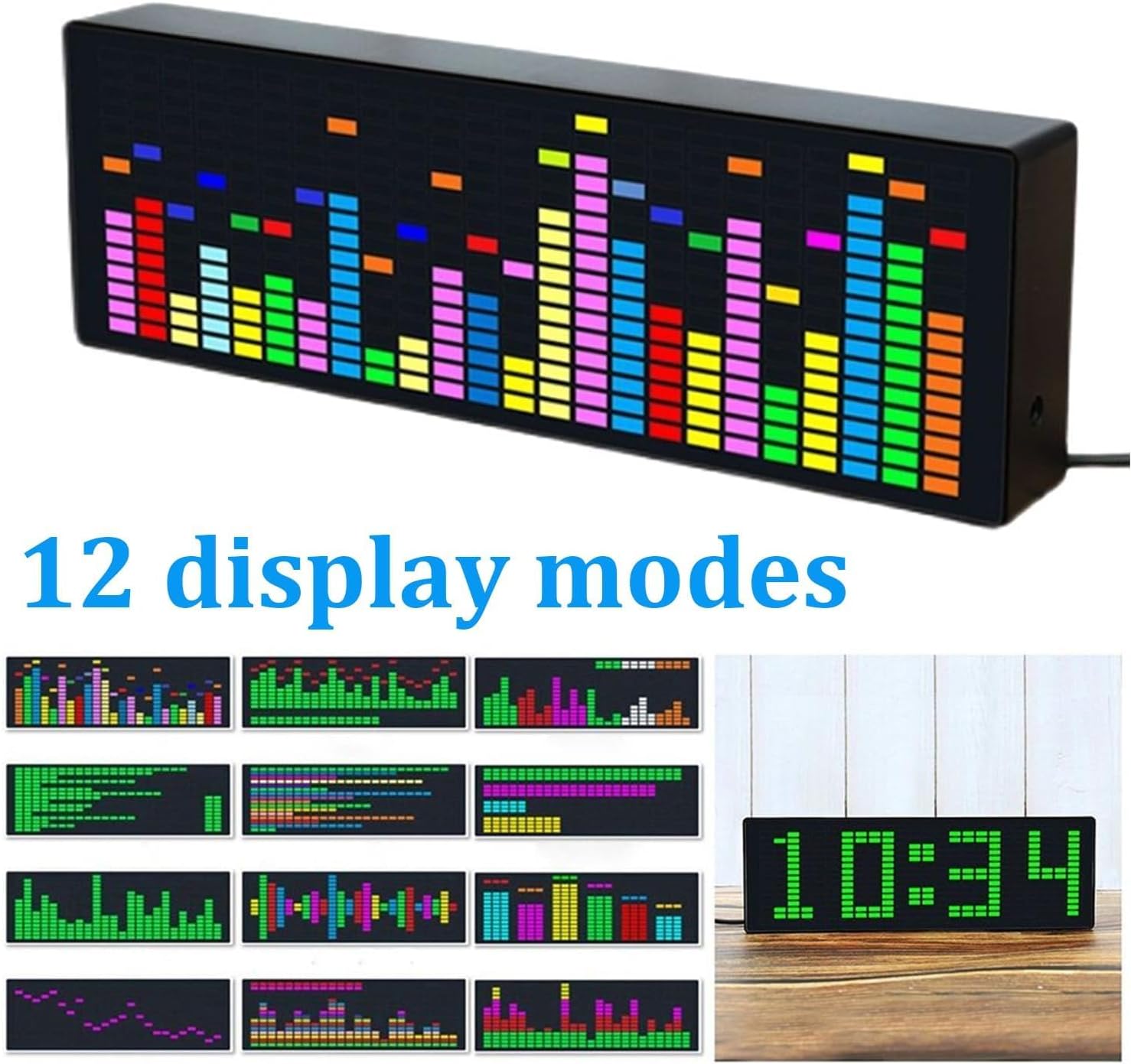 RGB Audio Visualizer, Spectrum Analyzer for Sunlight Alarm Clock, 384 RGB Colorful, 1624 Segment Rhythm Light Level, Voice Sensor Clock Display, 20 Dynamic 7 Color Effect, Gifts for Music Lovers
