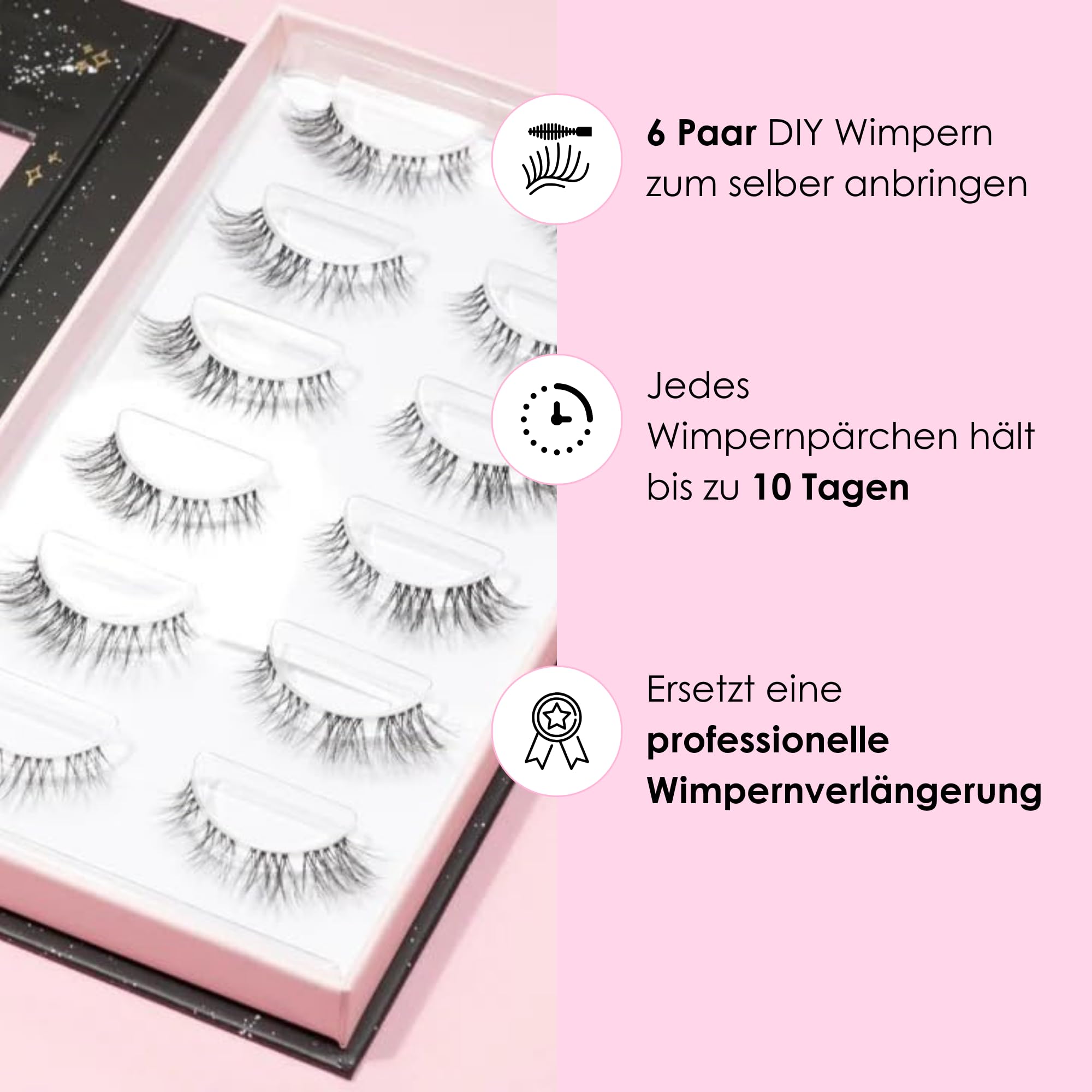 AYLASHES - DIY Wimpernextensions Starter Set Pretty Women | 6 Paar Wimpern, Applikator, Wimpernkleber, Top Coat Sealer transparent, Lash Remover | Wimpern DIY Set für zu Hause | bis zu 7 Tage Halt