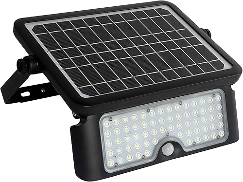 eLEDing Luz solar de 700 lúmenes PIR activada por movimiento al aire libre LED 5 en 1 luz de inundación para garaje, patio, jardín, cubierta,