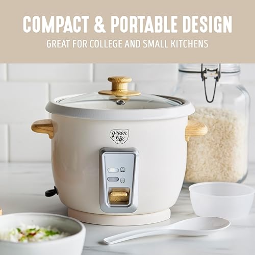 Miniatura 7 de GreenLife Arrocera eléctrica, 3 tazas sin cocinar6 tazas cocidas, olla antiadherente extraíble sin PFAS, diseño de una sola interrupción,