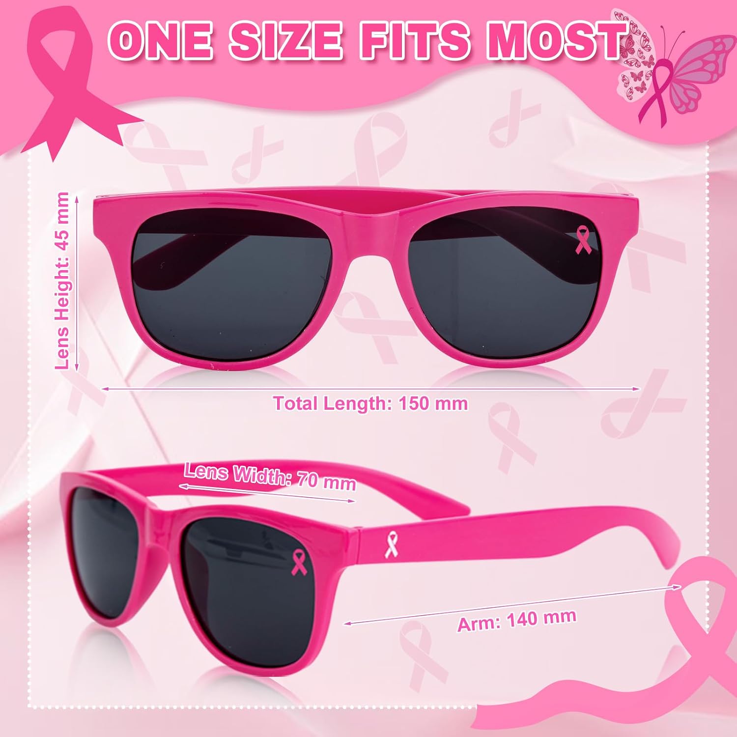 12 Pairs Breast Cancer Awareness Accessories Pink Ribbon Sunglasses Bulk