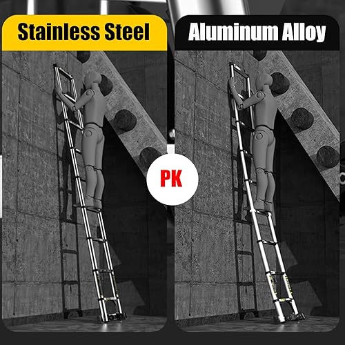 Miniatura 3 de Escaleras, escalera telescópica de acero inoxidable con marco de capacidad de 500 libras, escalera plegable de telesextensión para escaleras, hogar,