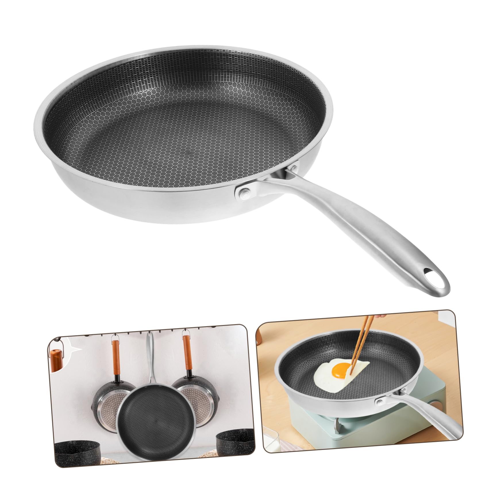 SOLUSTRE Padella in Acciaio Inossidabile Con Fondo Nido D'ape Per Uova e Pancake, Antiaderente, Compatibile Con Piano Cottura a Induzione
