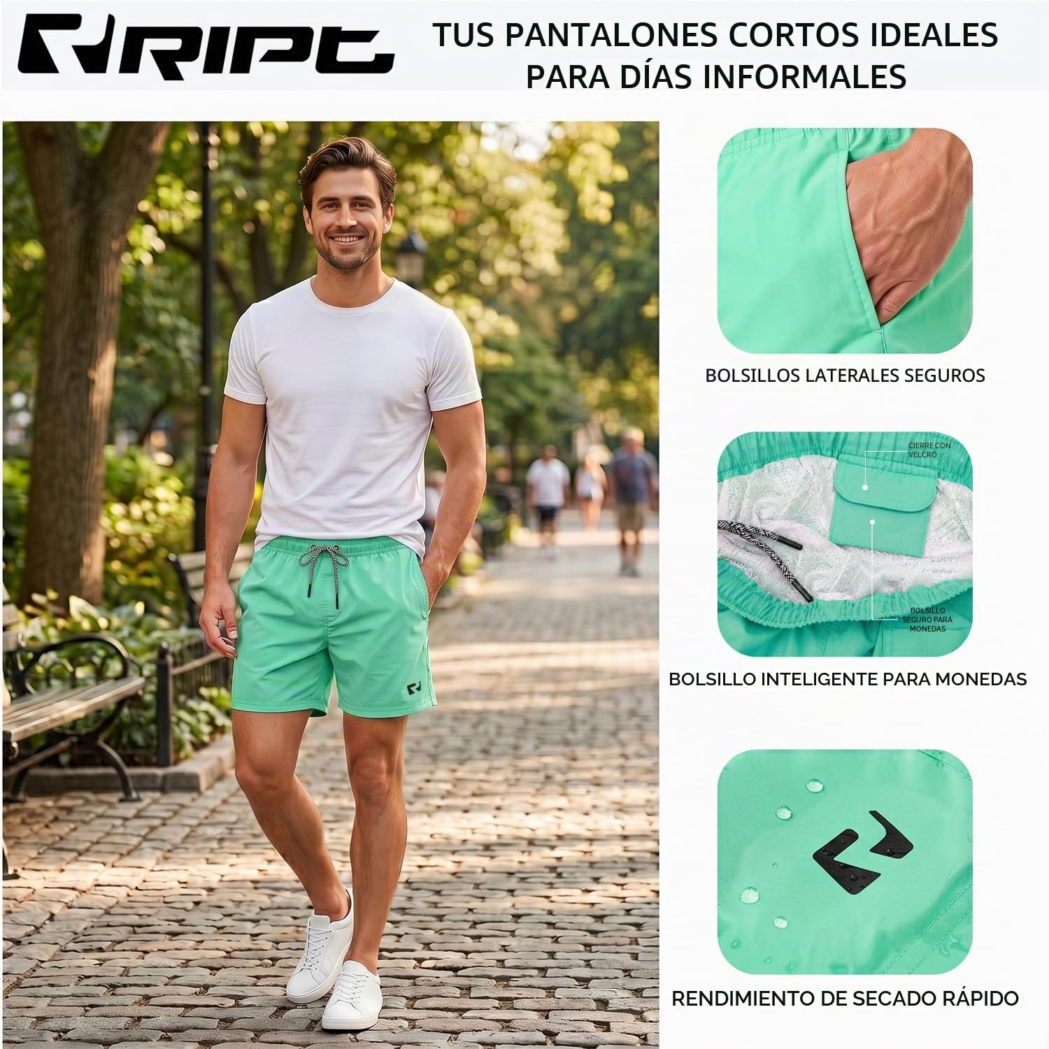 RIPT Bañador Hombre Secado Rápido – Pantalón Corto con Forro Malla, Protección UV50, Boardshort Playa Natación Surf Vacaciones Verano