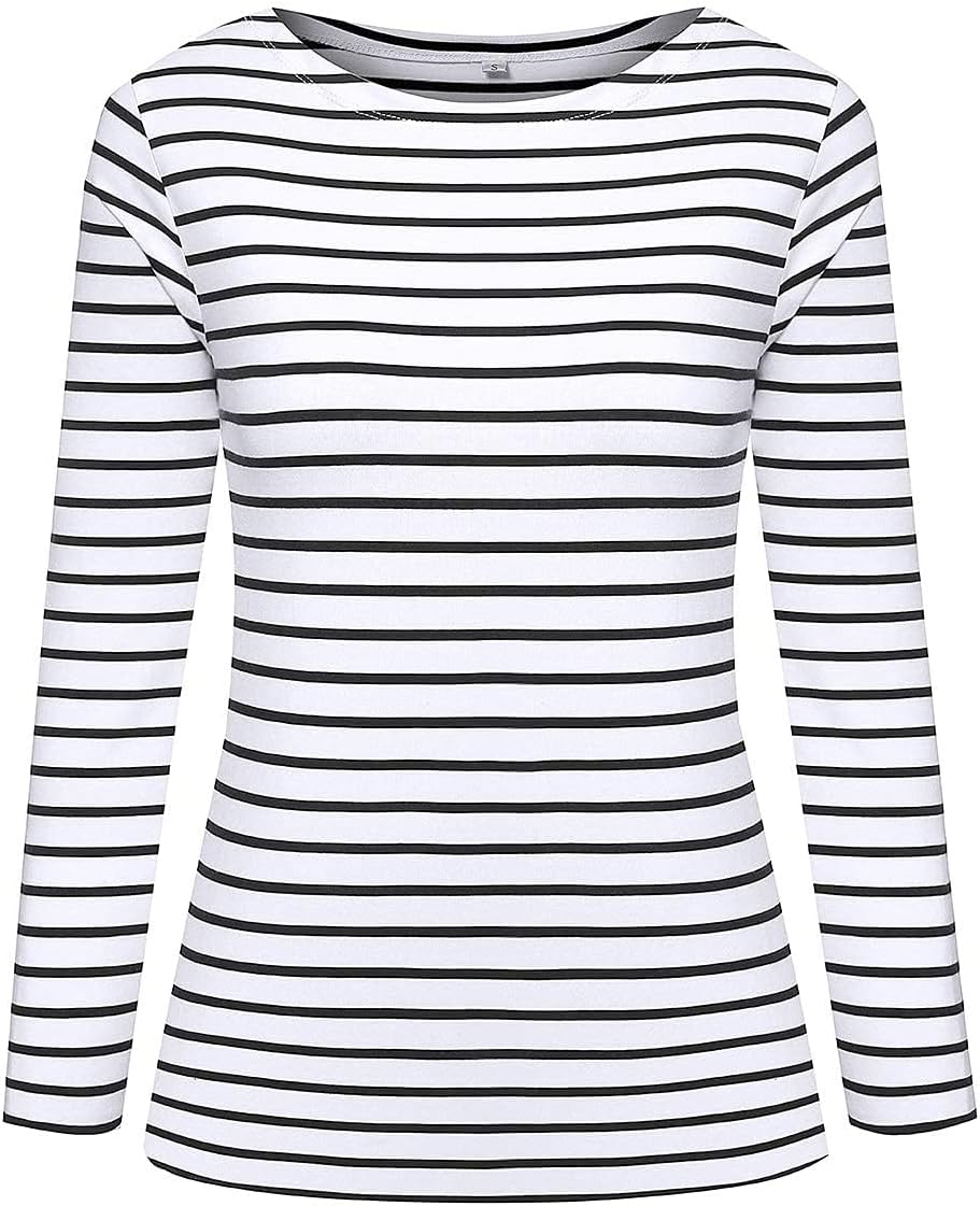 LilyCoco Womens Striped Long Sleeve Shirt Boat Neck Tops Breton Loose Fit Tshirt - Image 7