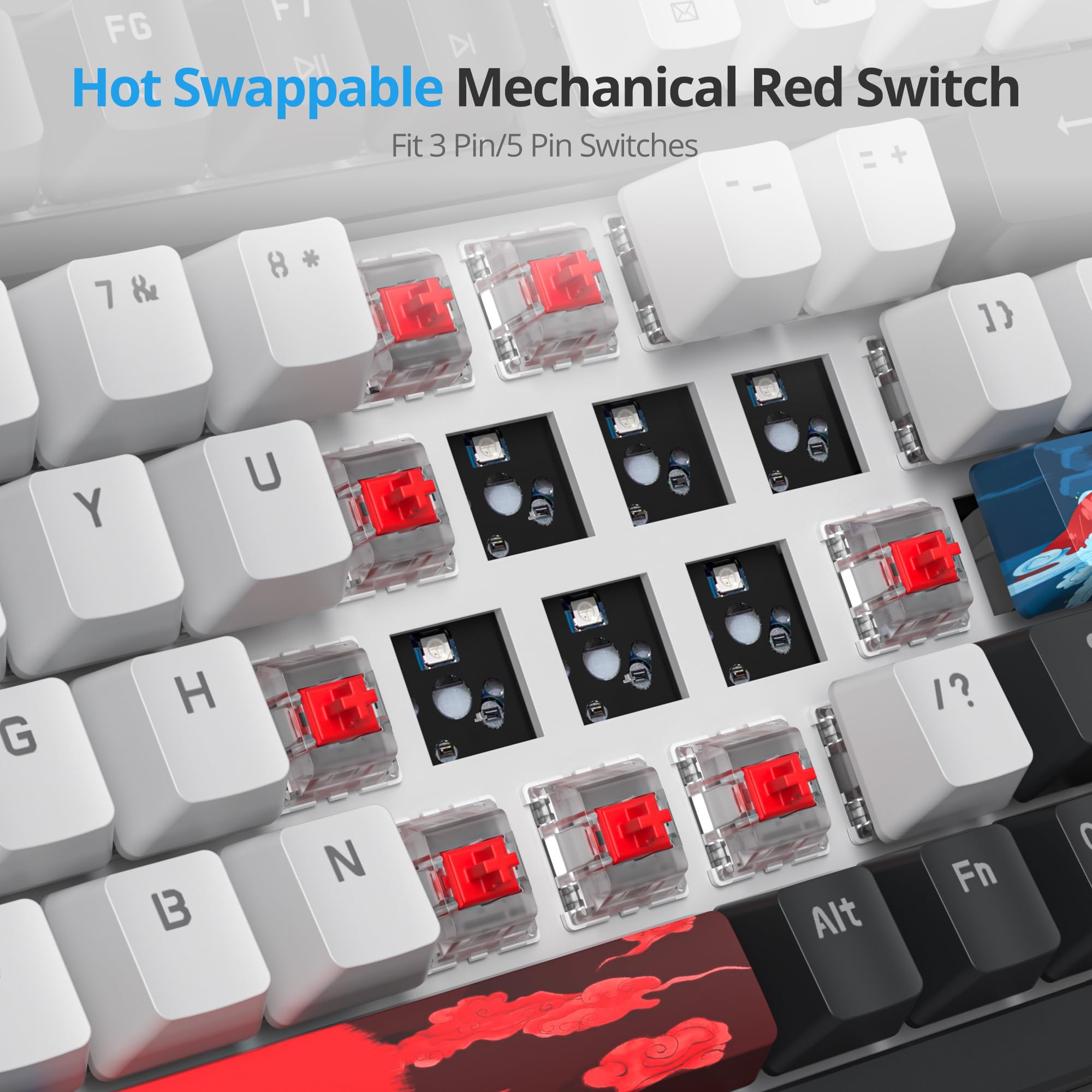 SOLIDEE Wired 95% Mechanical Gaming Keyboard,Klawiatura mechaniczna z podświetleniem RGB i Gasket Struktura,98 klawiszowa wymienna klawiatura mechaniczna z pokrętłem regulacyjnym(98 White)