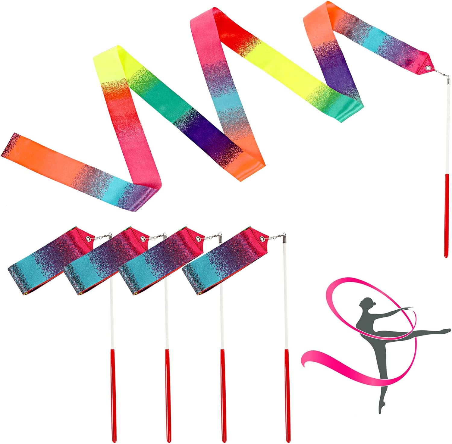 Lusofie 4Pcs Gymnastics Dance Ribbon Sparkling Ribbon Dancer Wand for