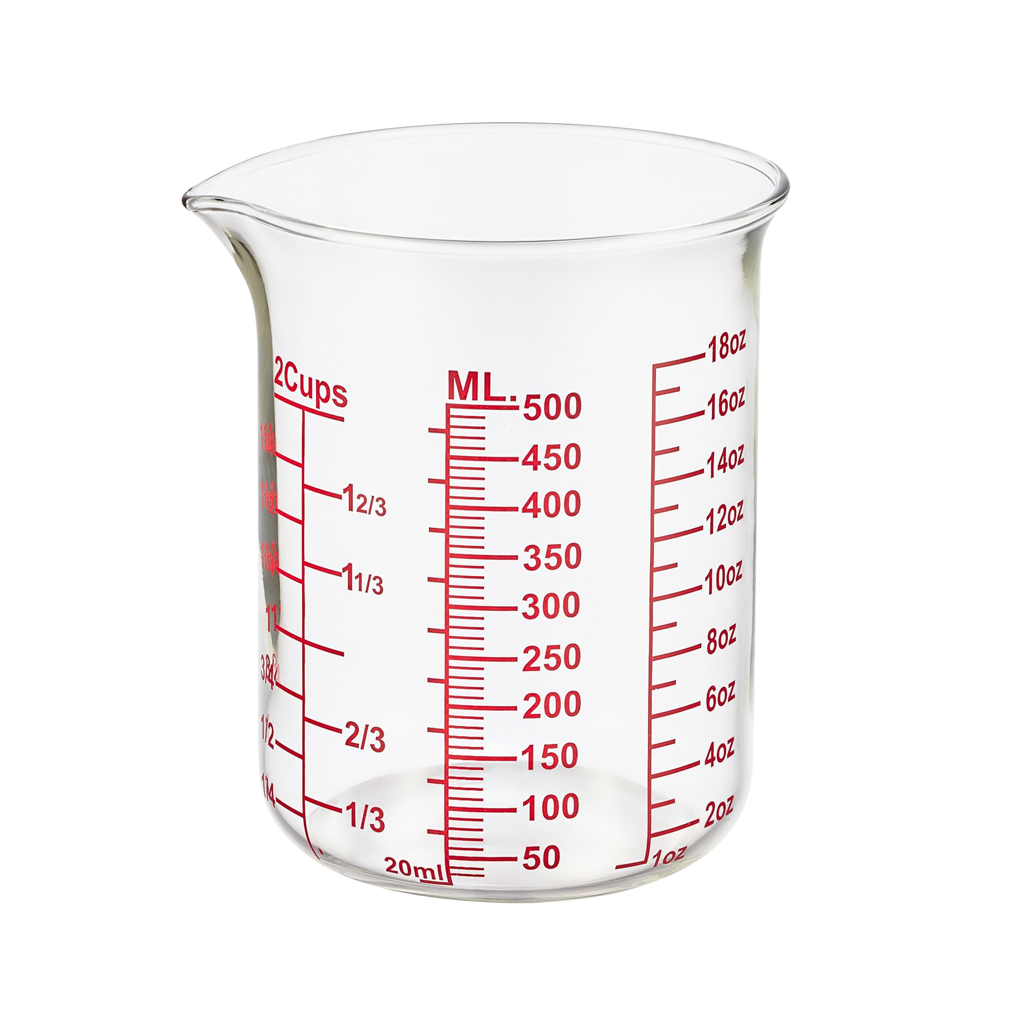 Vaso medidor de vidrio de borosilicato alto, boquilla en forma de V, vaso medidor de vidrio para cocina o restaurante, fácil de leer, 500 ml (16 onzas, 2 tazas)