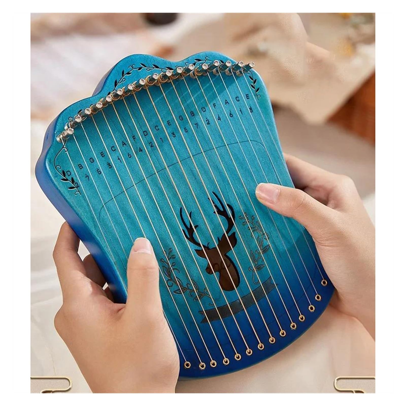 xilofono professionale Arpa A Lira Portatile 17 Corde Lira Da Gioco Con Dita In Legno Di Faggio Con Borsa E Corda Di Ricambio Strumenti A Corda Per Principianti(Blue)
