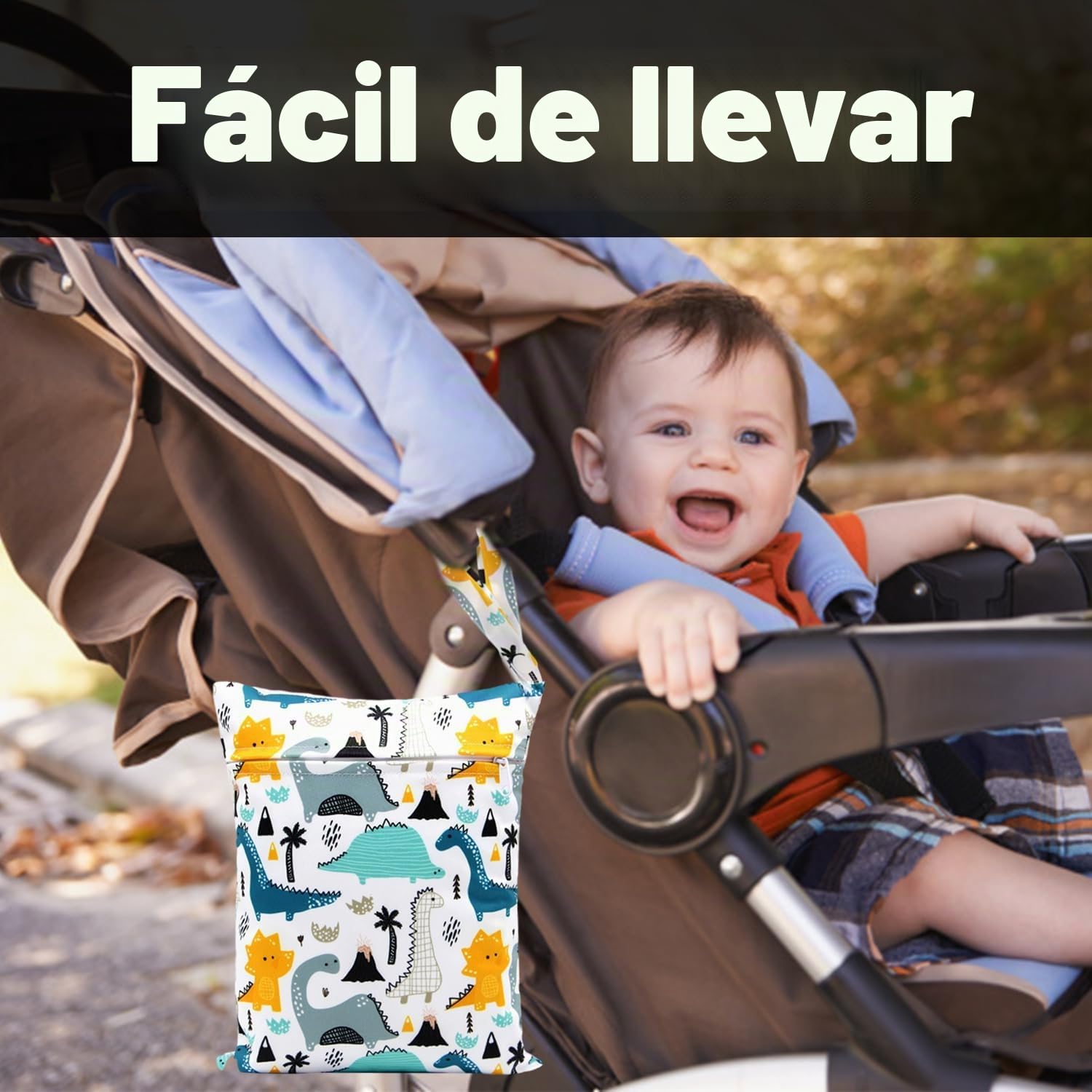 SLEEKEE Bolsa de Almacenamiento de Pañales Impermeable con Dinosaurios - 2 Piezas Ecológica On-The-Go con Cremallera