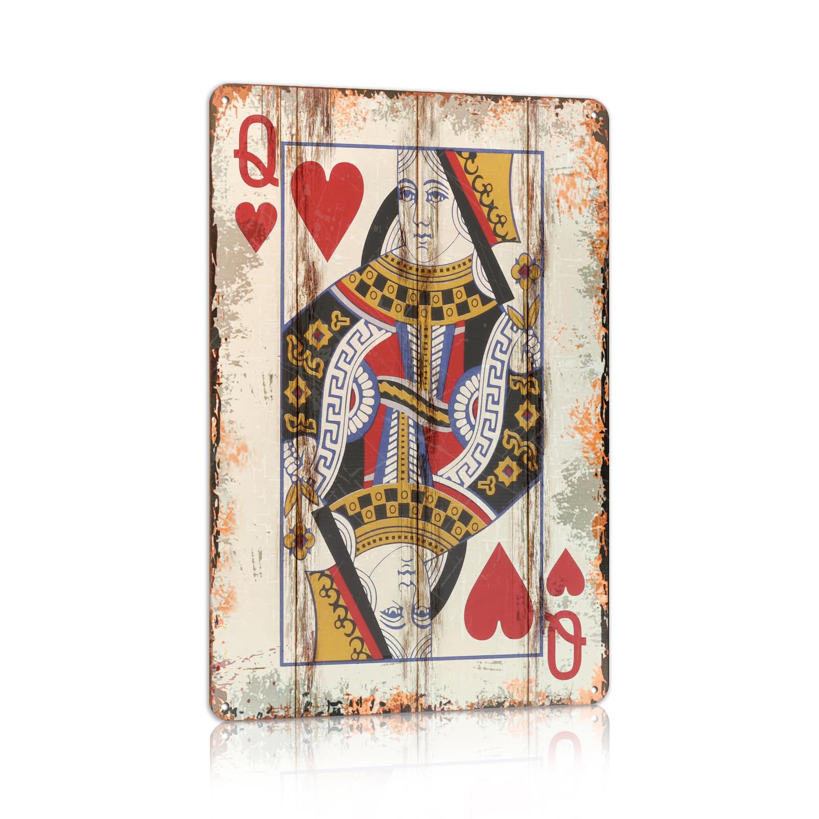 Scvgfdxzs Tin-08 Vintage Poker Metal Sign Queen Of Hearts Tin Sign Playing Card Wall Sign Man Cave Home Wall Decor 12X16 Inch