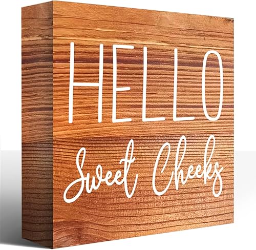 Miniatura 8 de Divertidos letreros de madera para baño, con texto en inglés Hello Sweet Cheeks, letrero de madera para baño, estante de baño, baño, hogar, mesa,