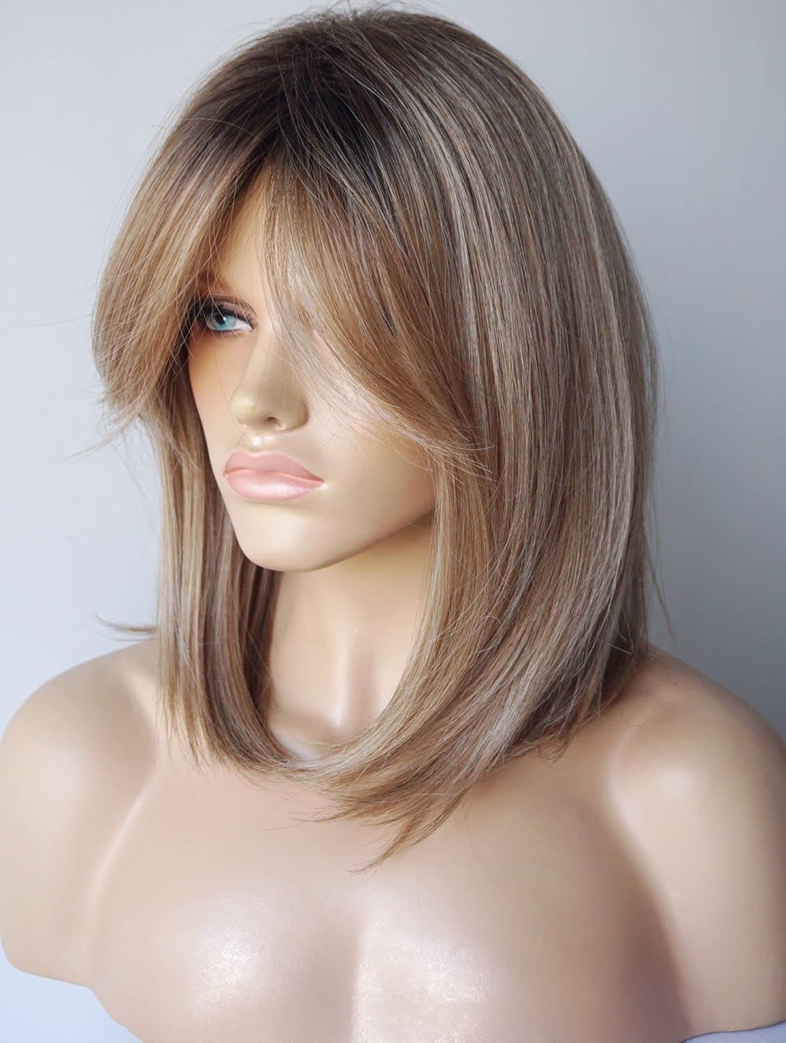 Wigs for white women blonde bob wig medium length wigs for women persma skin part blonde with dark roots Synthetic wig for white Women (Blobde mixed bob) - Image 3