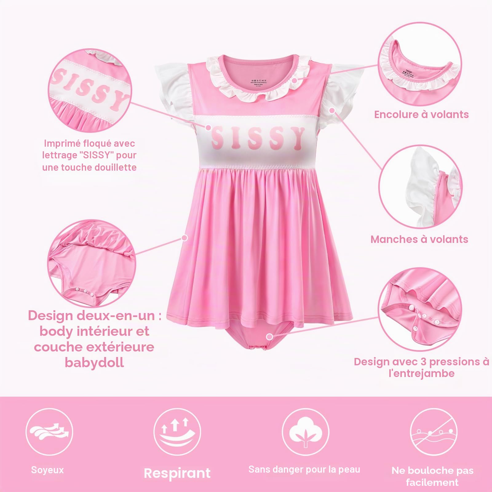 LittleForBig Grenouillère soyeuse Kawaii - Grenouillère - Sissy Babydoll