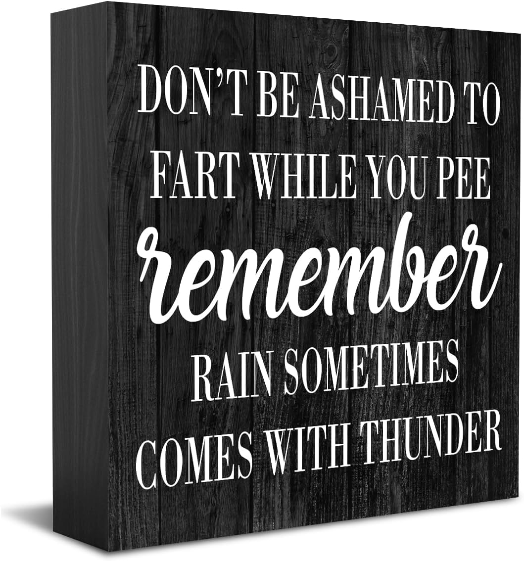 7x7 Inch Funny Bathroom Box Sign Rustic Wood Desk Decor
