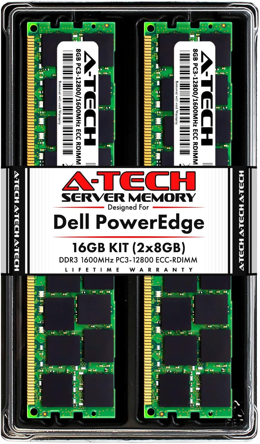 A-Tech 16GB (2x8GB) RAM for Dell PowerEdge T320, T420, T620 Tower Servers | DDR3 1600MHz ECC-RDIMM PC3-12800 2Rx4 1.5V 240-Pin ECC Registered DIMM Server Memory Upgrade Kit
