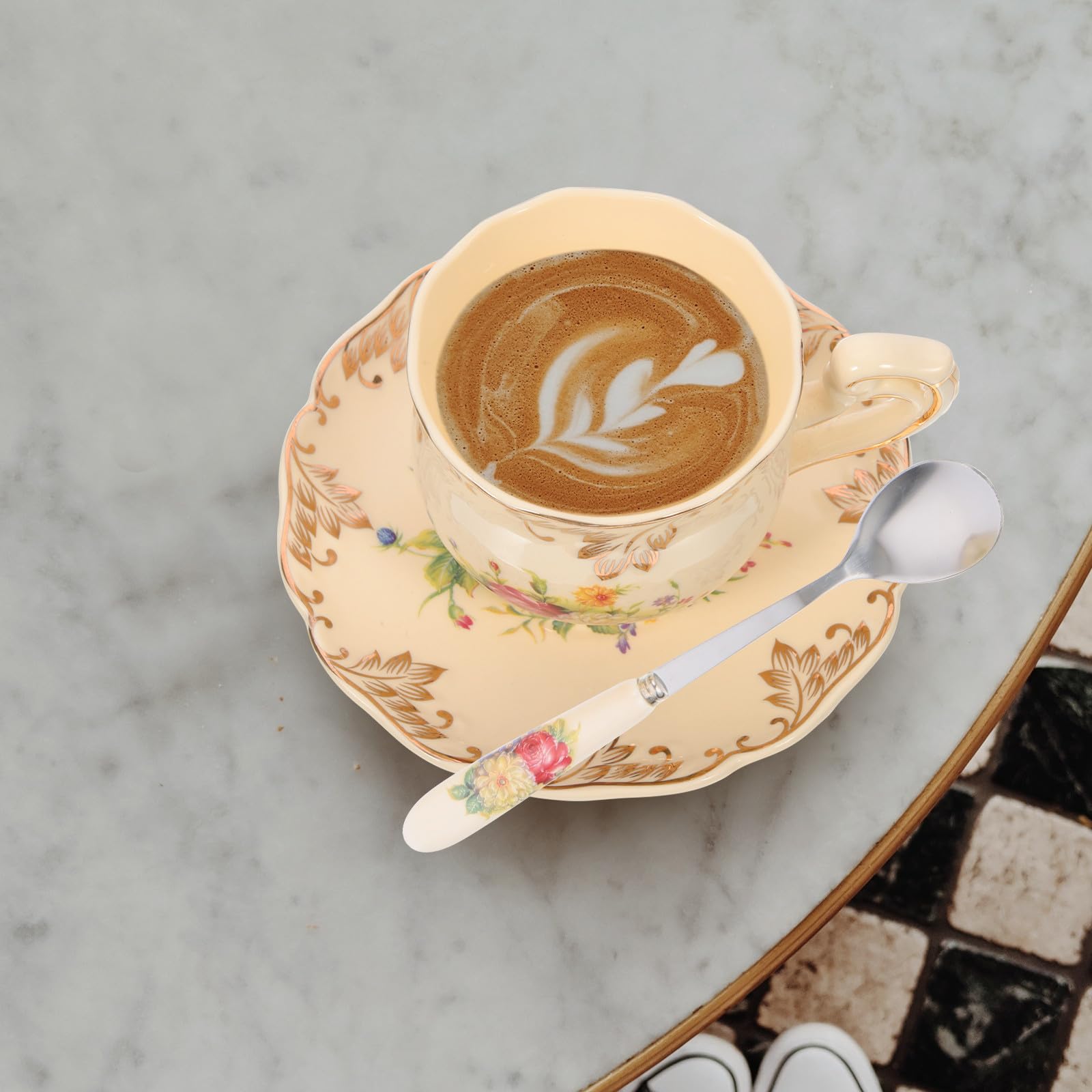 Ipetboom Juego de Taza de Té y Platillo de Cerámica y Acero Inoxidable de 250ml, Diseño Retro y Práctico para Festival y Conmemoración Festiva