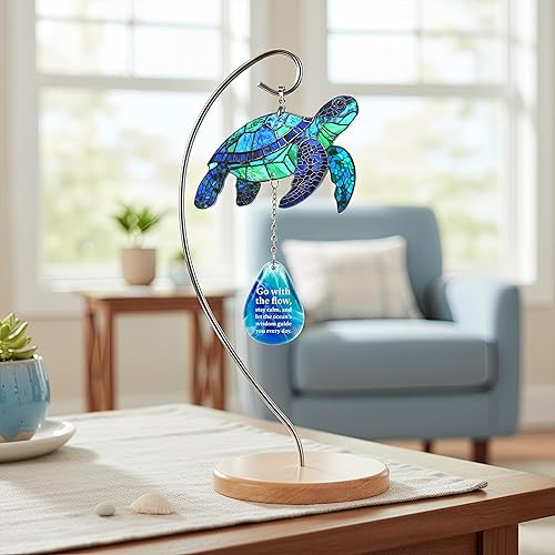 Vista 8 de Ornamento Atrapasol de Acrílico de Tortuga Marina con Soporte de Exhibición Colgante para Decoración de Mesa, Regalos de Tortuga Marina