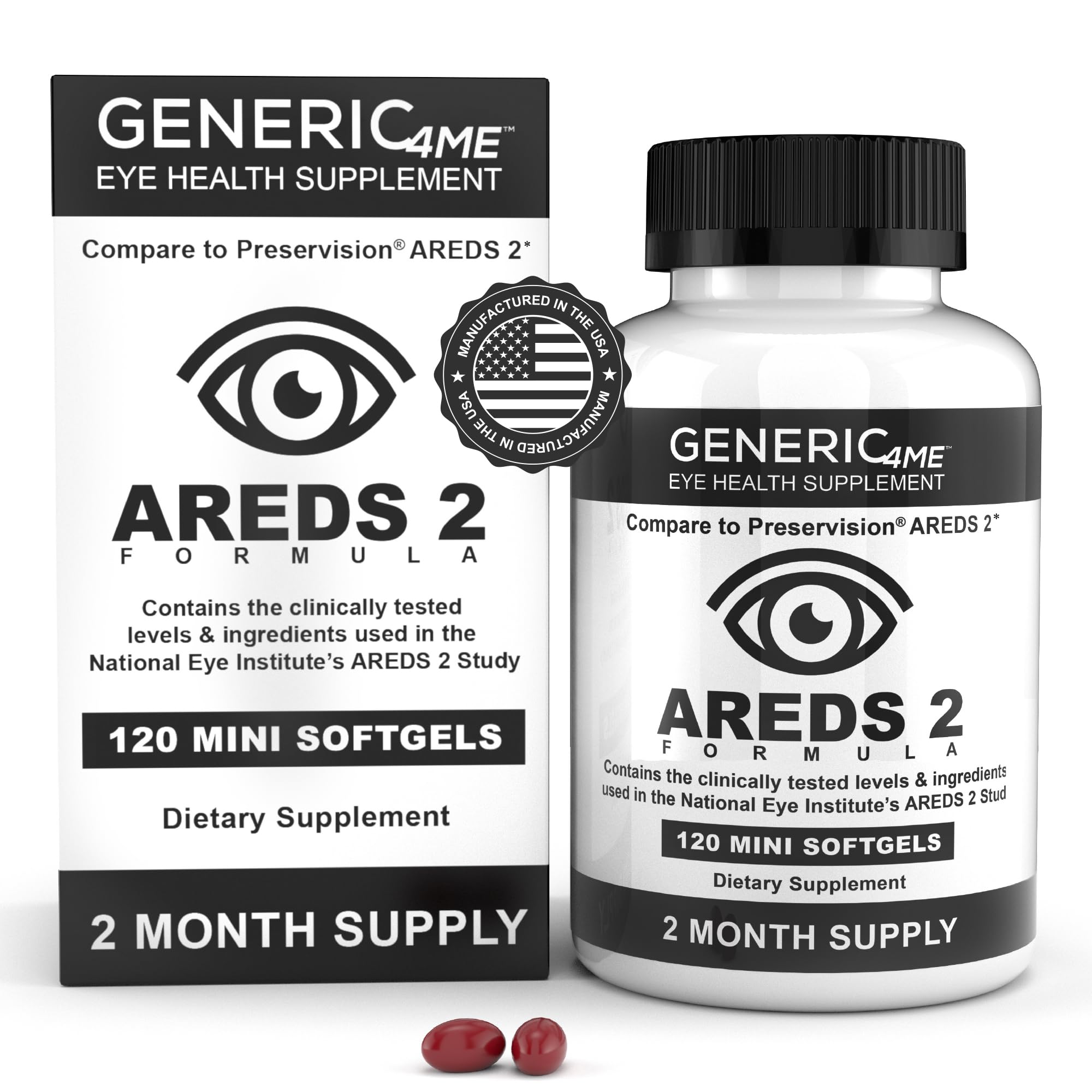 ❤︎　REDS2 Amazon.com: GENERIC4ME AREDS 2 SoftGels, 500 mg Vitamin C, 400 IU